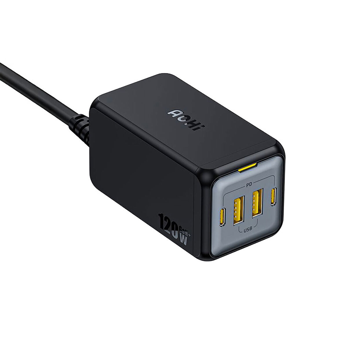 Aohi Magcube 4 Portlu Masaüstü USB Şarj İstasyonu, GaN+ 120W Hızlı Şarj Cihazı, Siyah