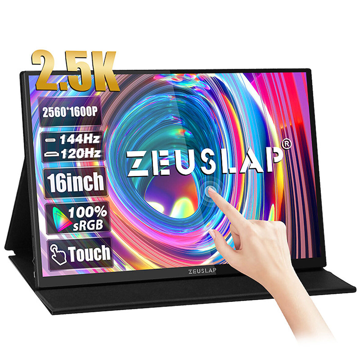 Zeuslap P16KT 16'' 2560x1600 144Hz 2K ADS-IPS Panel Type-C 100% sRGB 500Cd/m² Dokunmatik, Taşınabilir Monitör (ZL-P16KT)