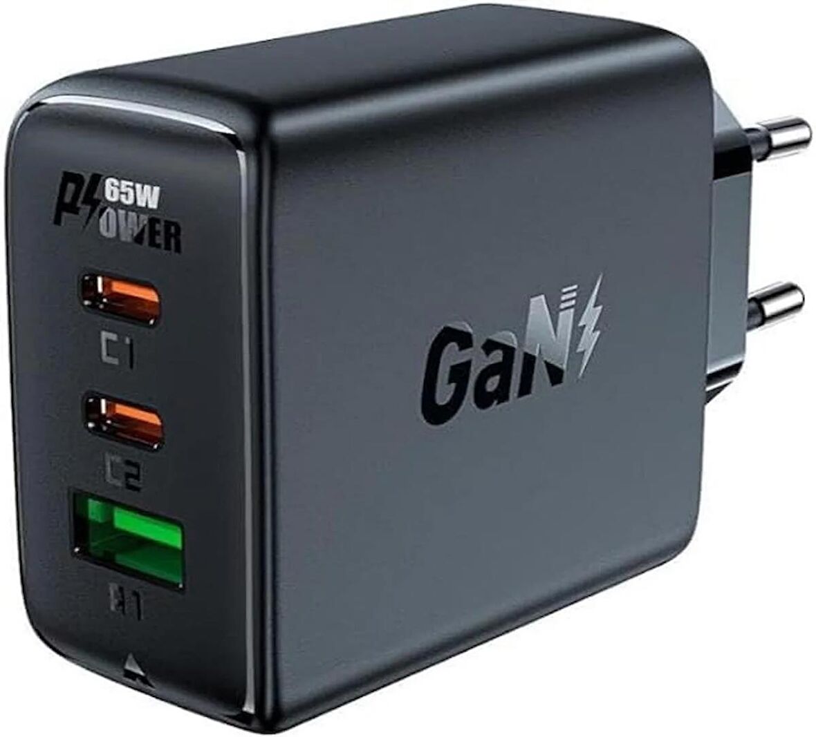 ACEFAST Duvar Hızlı Şarj Başlığı Type-C ve USB Çıkış PD65W Telefon ve Tablet GaN (2xUSB-C + USB-A) EU A41 Siyah