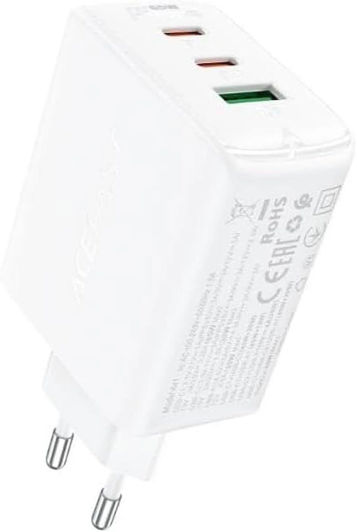 ACEFAST Duvar Hızlı Şarj Başlığı Type-C ve USB Çıkış PD65W Telefon ve Tablet GaN (2xUSB-C + USB-A) EU A41 Beyaz
