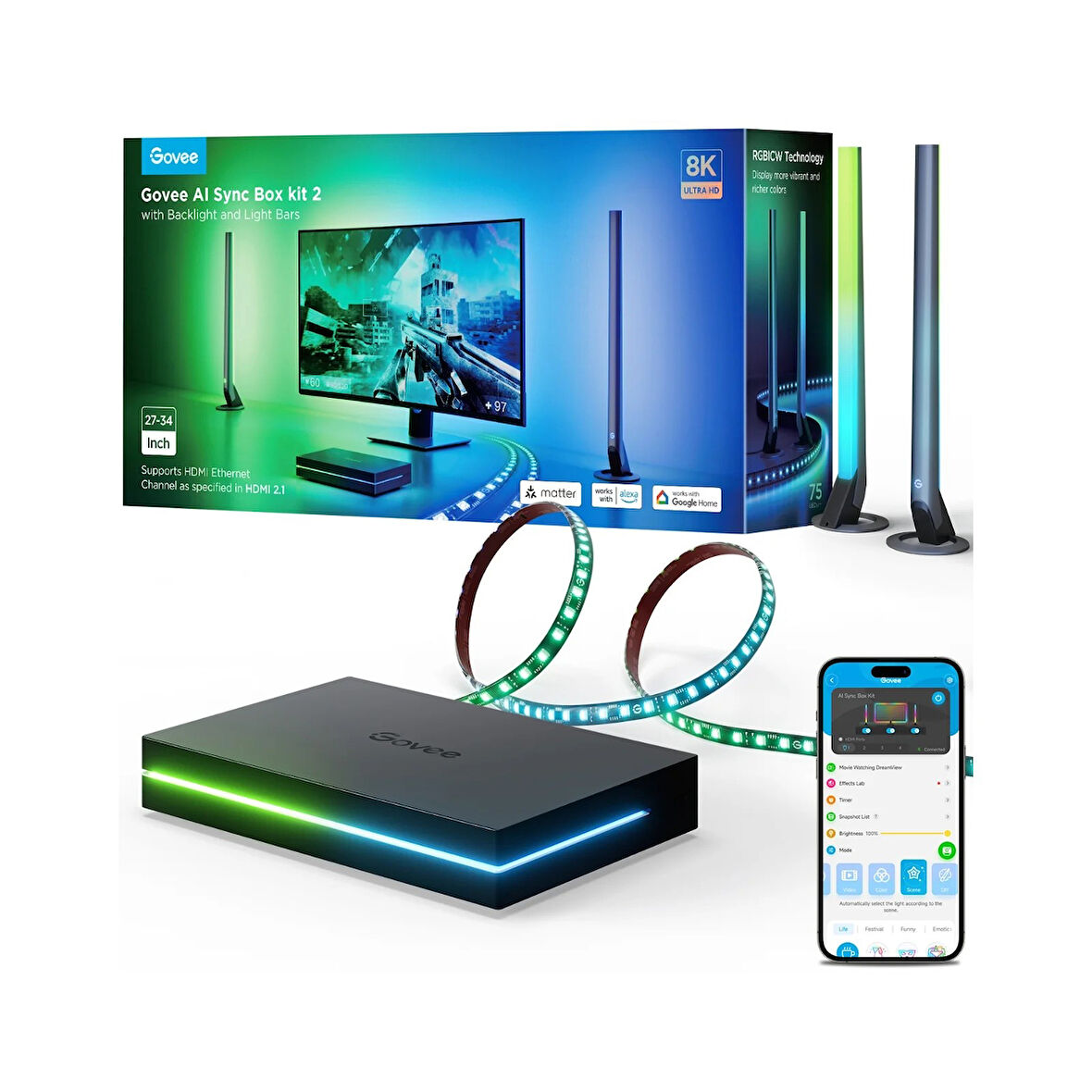 Govee AI Sync Box Kit 2 27-34 inç Gaming Monitör Arkası Aydınlatma - H6603311