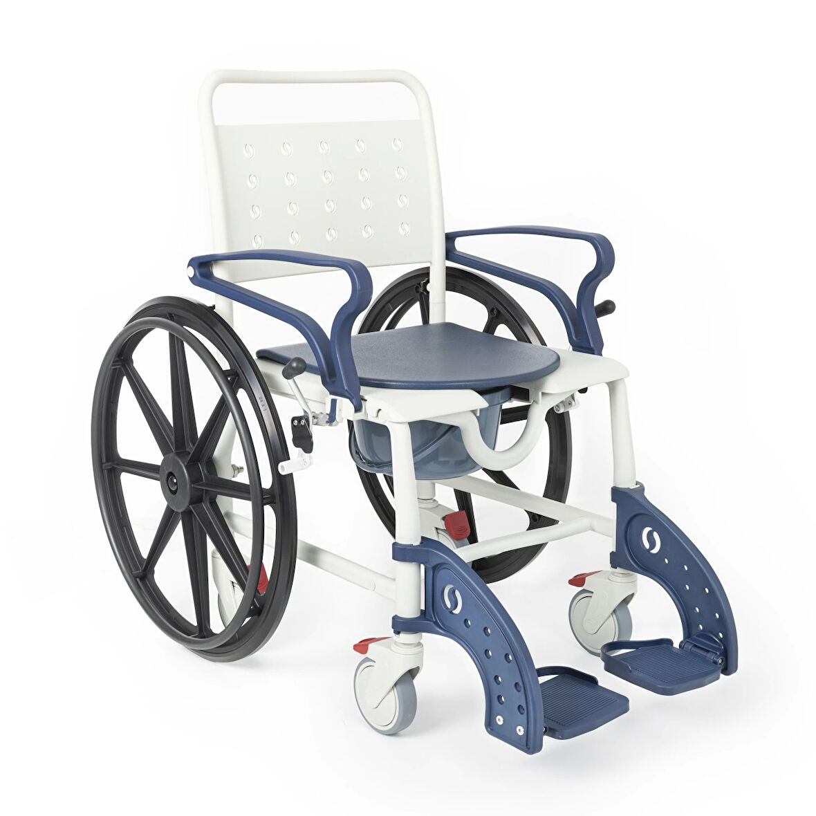 Comfort Plus Banyo ve Tuvalet Sandalyesi Lacivert | 6 Tekerlekli Çift Kullanım, Paslanmaz Plastik Gövde, Lazımlıklı DM-8088B