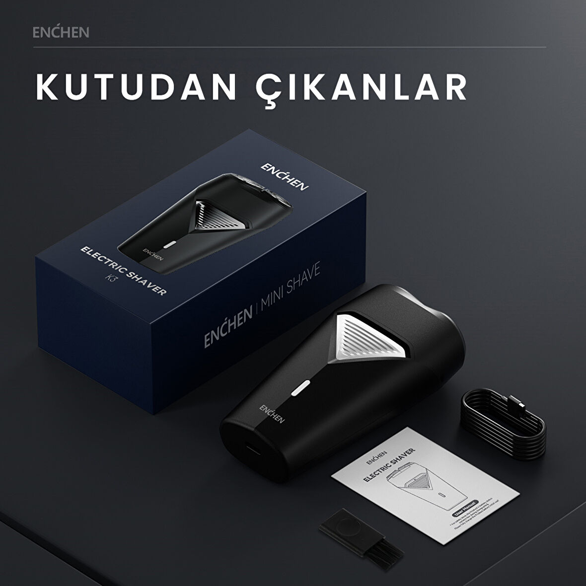Enchen K3 Siyah Taşınabilir Seyahat Boy Mini Şarjlı Tıraş makinesi