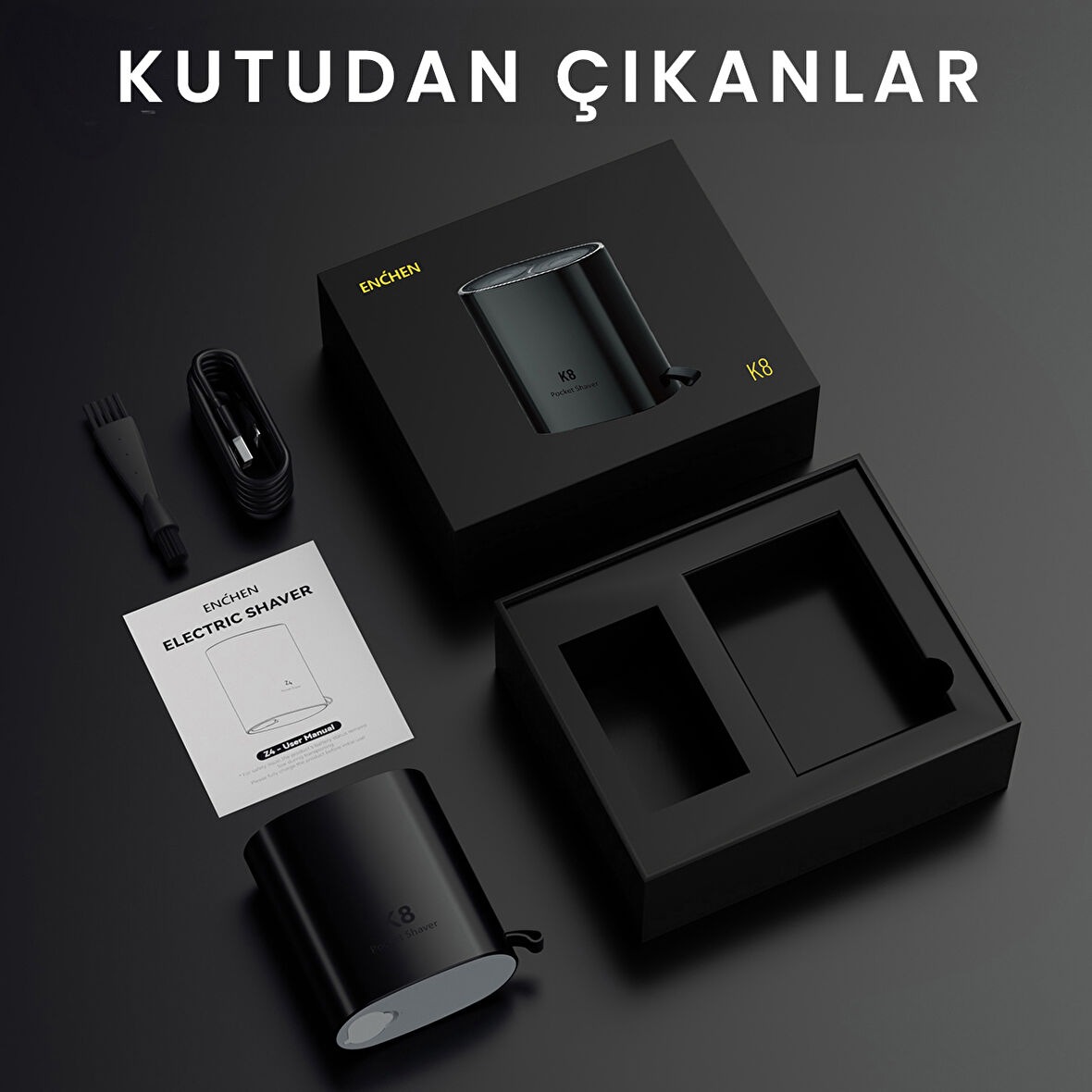 Enchen K8 Suya Dayanıklı Taşınabilir Seyahat Boy Çift Yönlü Kavisli 3D Döner Başlıklı  Şarjlı Tıraş Makinesi