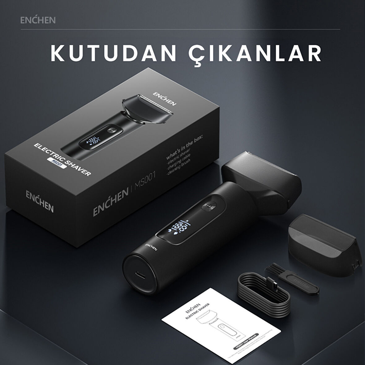 Enchen MS001 Siyah Dijital Göstergeli Suya Dayanıklı Folyo Başlıklı Ultra Yakın Kesim Şarjlı Tıraş Makinesi