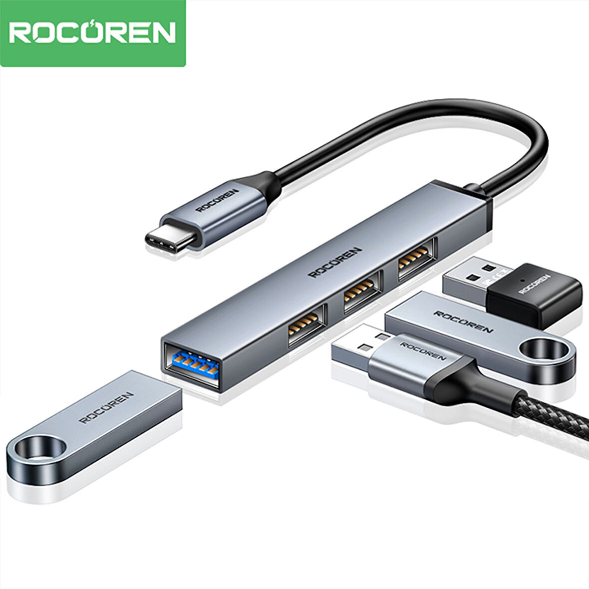 Rocoren Type-C 5Gbps 4 Portlu USB-A 3.0 Çoklayıcı Dönüştürücü Hub