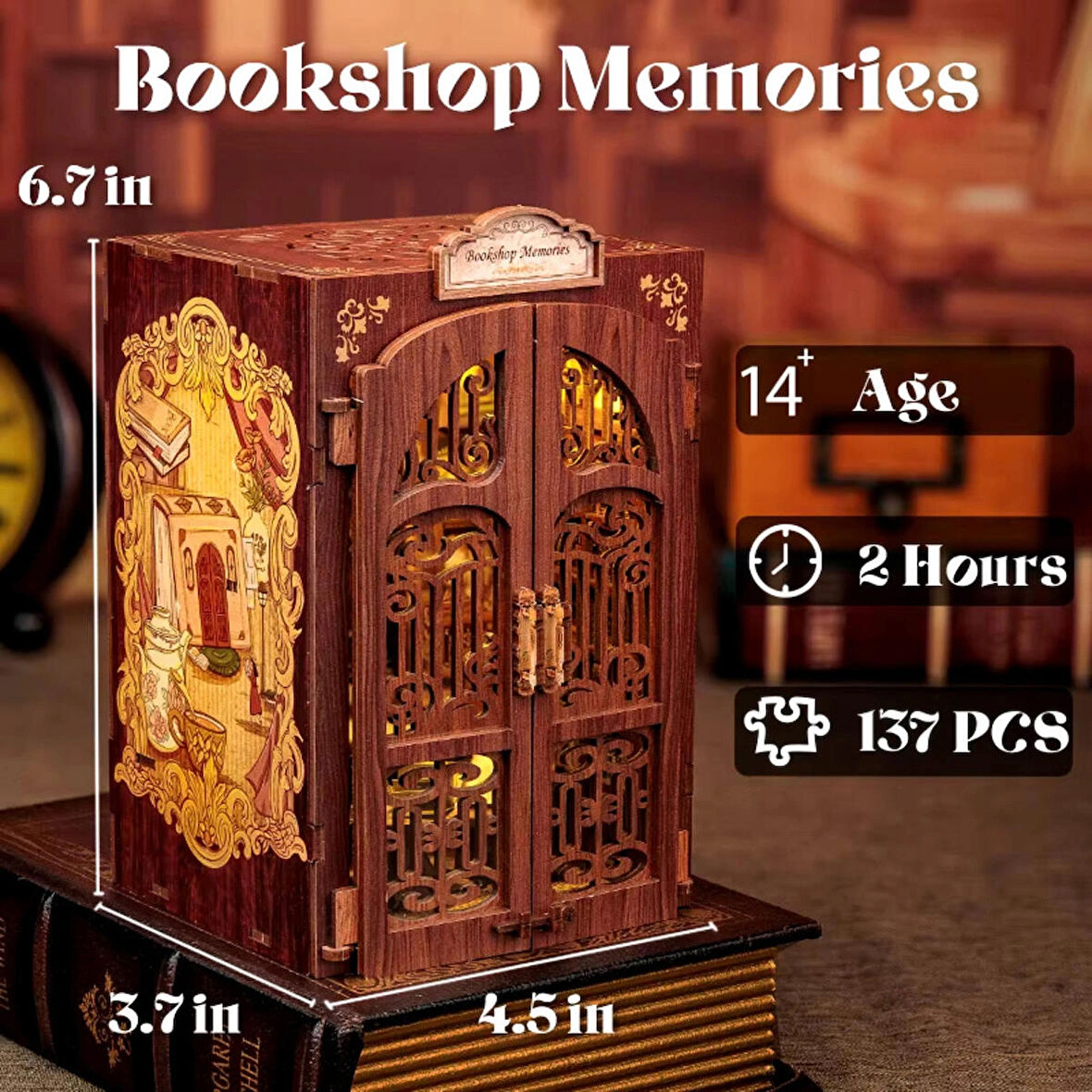 Bookshop Memories - CUTEBEE 2024 Yeni Stil Mini Book Nook Kiti, Kendin Yap Oyuncak Bebek Evleri, Minyatür Ev Kiti, LED Işıklı, Booknook Evleri, Yetişkinler Için Model Yapı Setleri (SD01B-AMZ01)