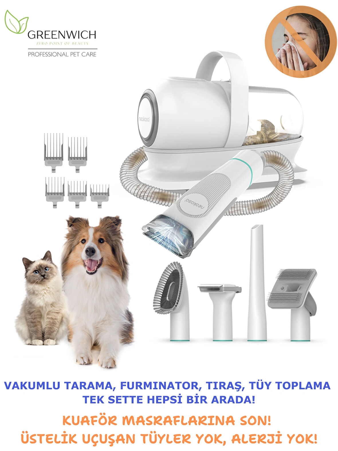 Düşük Desibelli Neakasa P1 Pro Vücut Pati Yüz Göz Kulak Tüy Tıraş Furminator Tarama Kesme Kedi Köpek