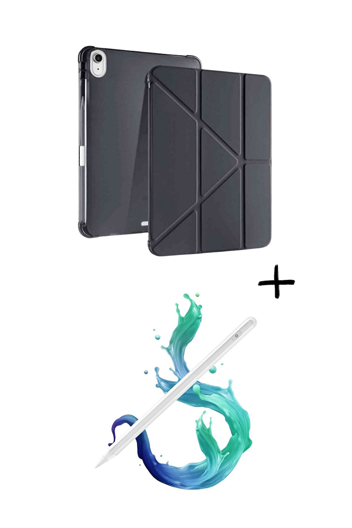 iPad A16 11. Nesil A16 2025 Uyumlu Tri Folding Tablet Kılıfı + Avuç İçi Algılamayan Tablet Kalemi