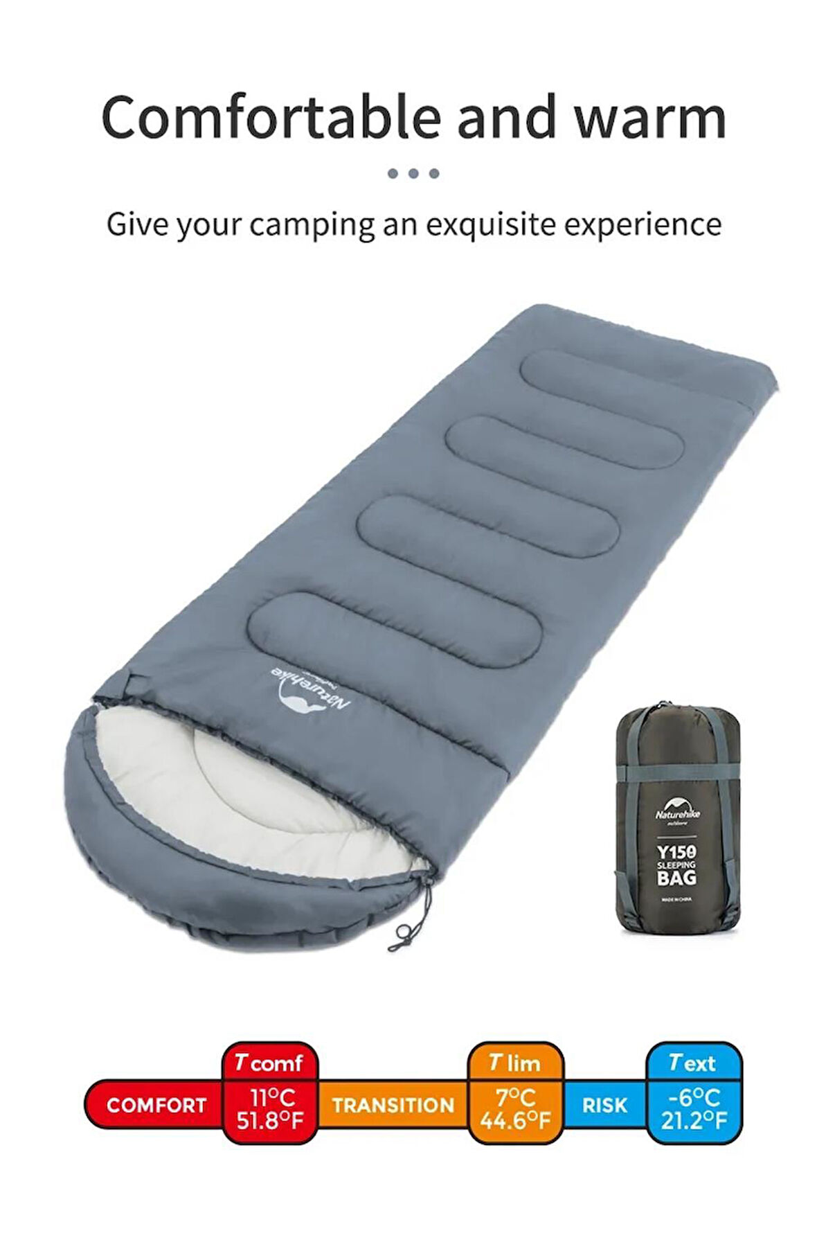 Naturehike Y150L Zarf Tarzı Kapüşonlu Pamuklu Uyku Tulumu -6°C MAVİ-Right