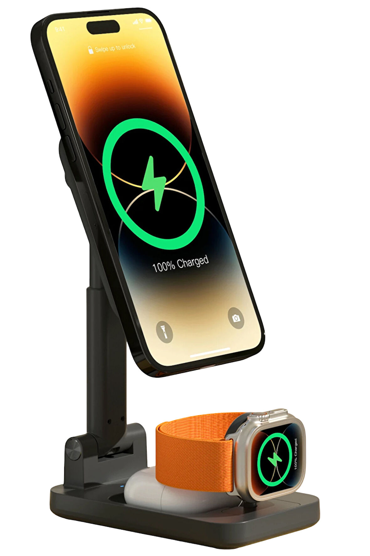 Keephone CR-302 3in1 Masaüstü Kablosuz Şarj Standı - Siyah