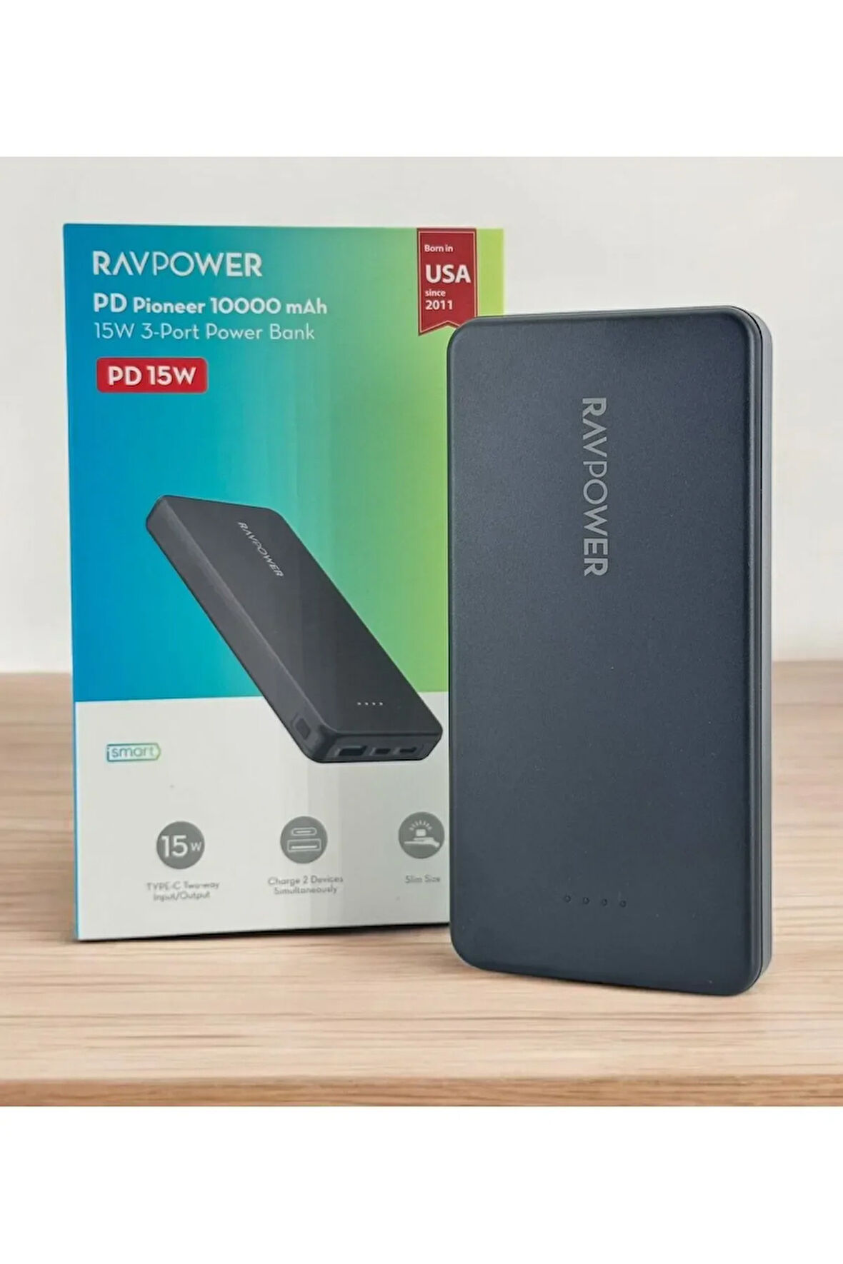 Su Geçirmez 10000 mAh PD 15W 3 Port Powerbank 15mm Slim Size 2 Giriş 2 Çıkış PB1215