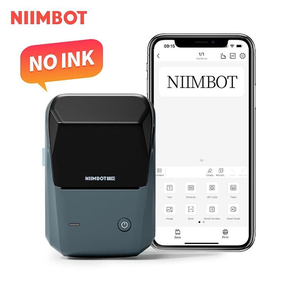 Niimbot B1 Bluetooth Taşınabilir Termal Etiket Yazıcı - Göl Mavisi