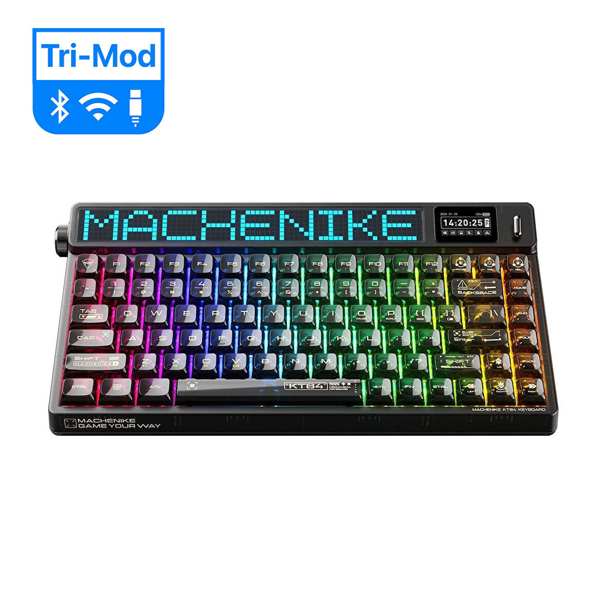 Machenike KT84-B84W Tri-Mode Gateron Yellow Switch LCD RGB Siyah İngilizce Gaming Klavye