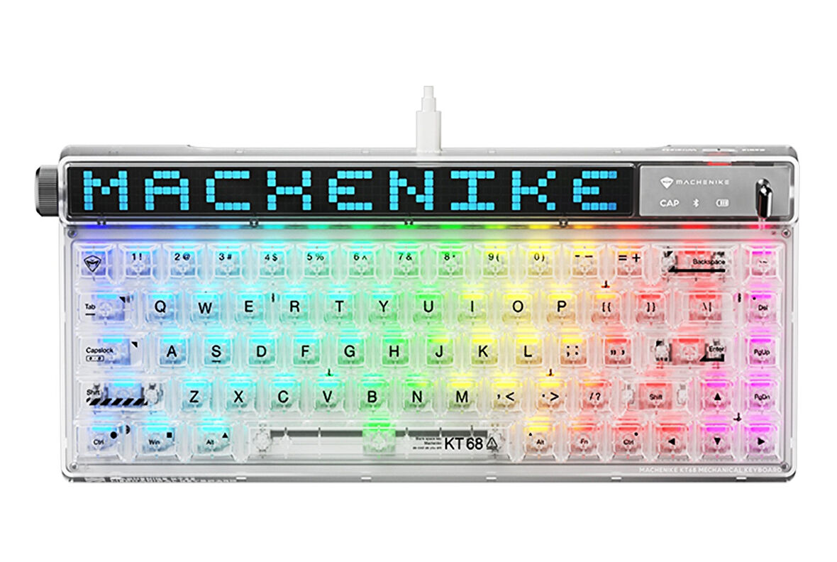 Machenike KT68 Kablolu Crystal Tactile Switch LCD RGB Beyaz İngilizce Gaming Klavye