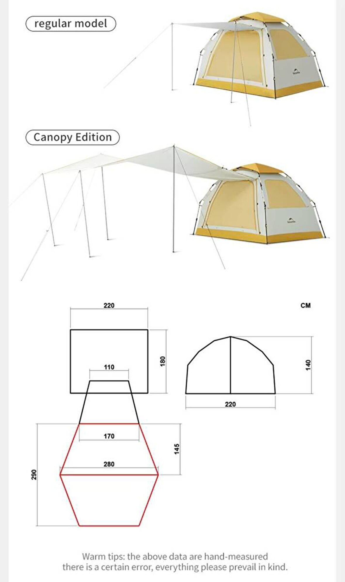 Naturehike Ango ES60 Gölgelikli Otomatik Kurulum Kamp Çadırı Thorn Yellow - Standart