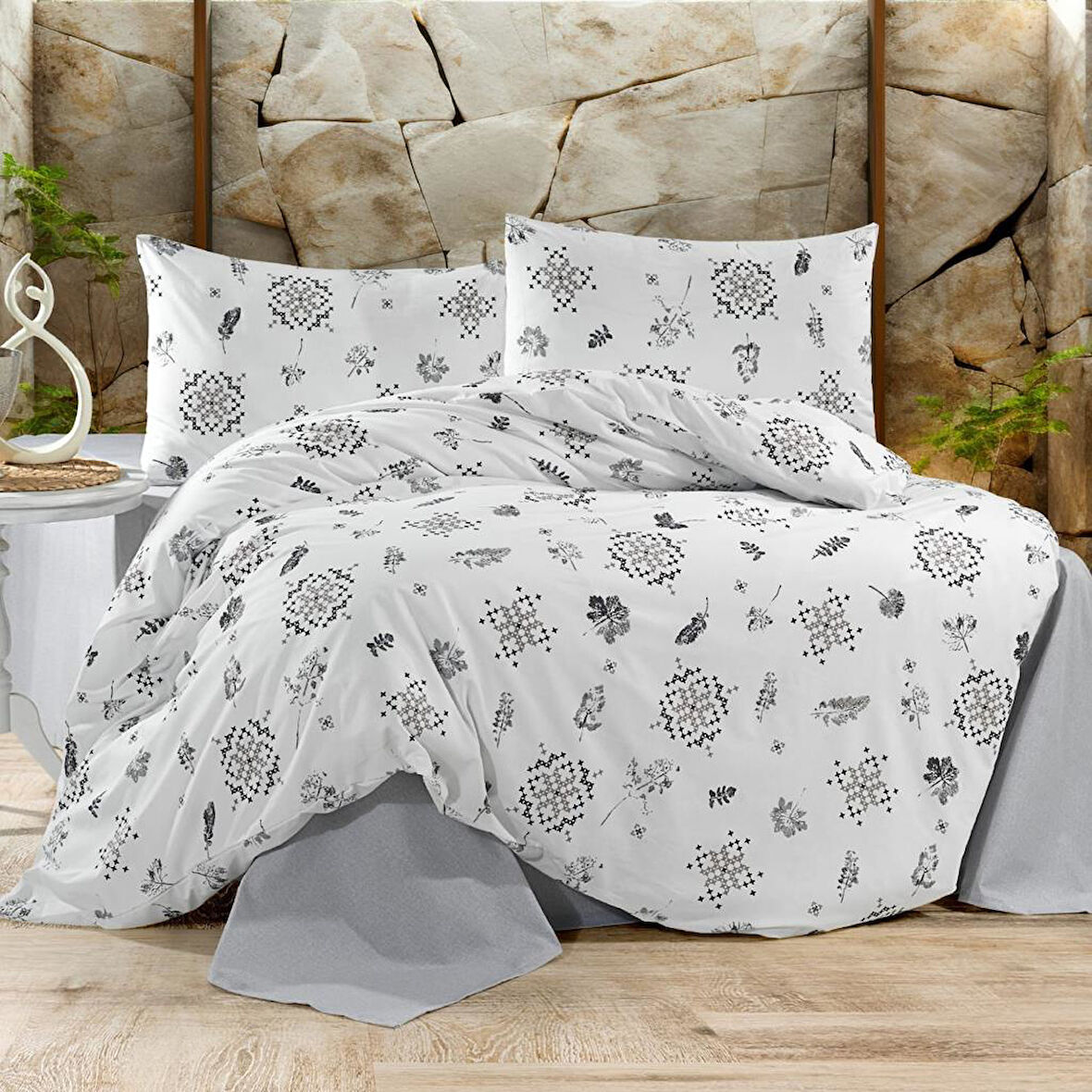 Keep London Home Series Natural Cotton(Doğal Pamuk) Çift Kişilik Nevresim Takımı-Gri