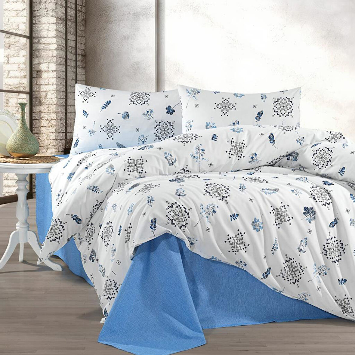 Keep London Home Series Natural Cotton(Doğal Pamuk) Çift Kişilik Nevresim Takımı-Mavi