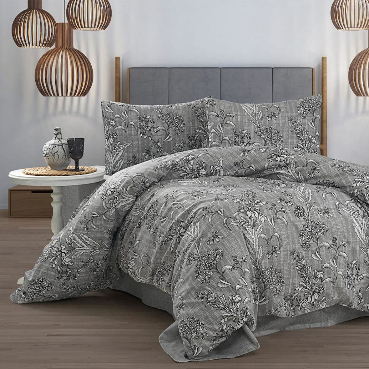 Keep London Home Series Natural Cotton(Doğal Pamuk) Tek Kişilik Nevresim Takımı-Gri