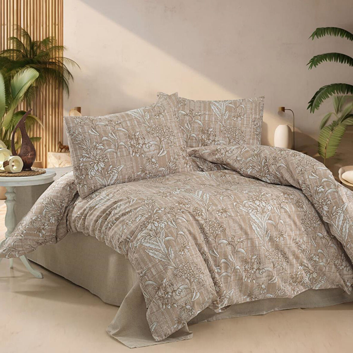 Keep London Home Series Natural Cotton(Doğal Pamuk) Çift Kişilik Nevresim Takımı-Bej