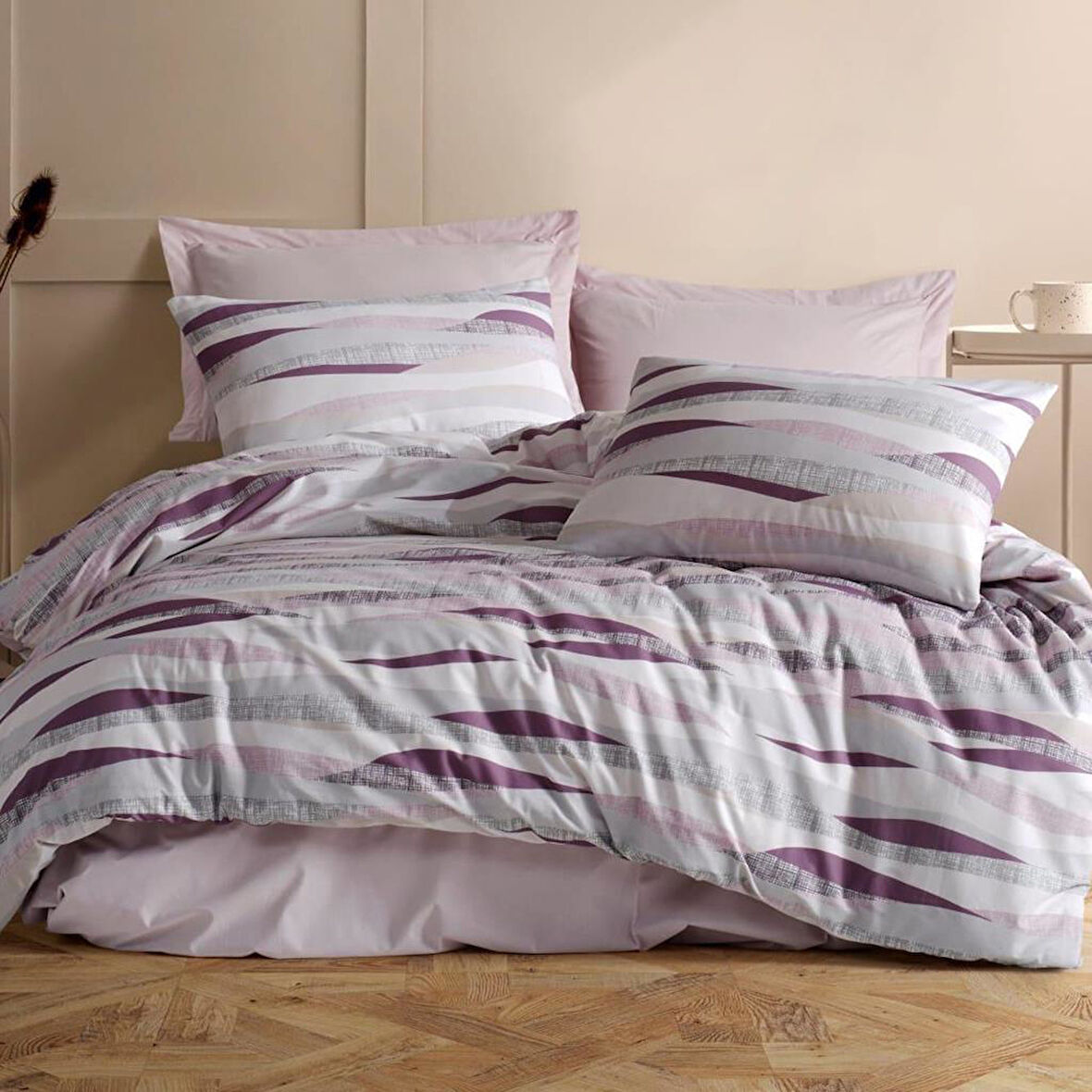 Keep London Home Series Natural Cotton(Doğal Pamuk) Çift Kişilik Nevresim Takımı-Lila