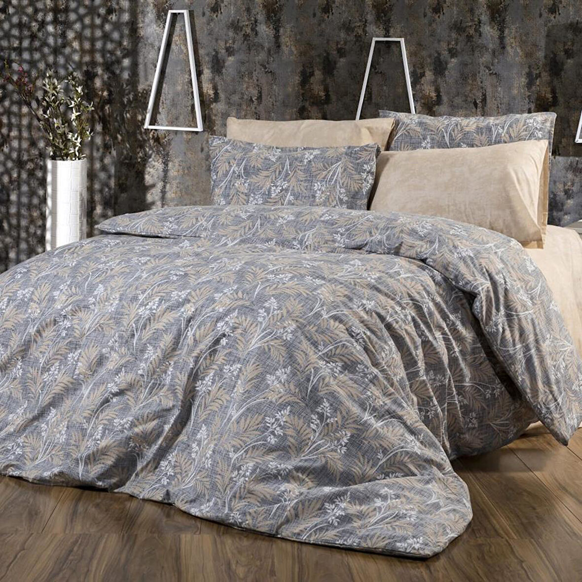 Keep London Home Series Natural Cotton(Doğal Pamuk) Çift Kişilik Nevresim Takımı-Gri