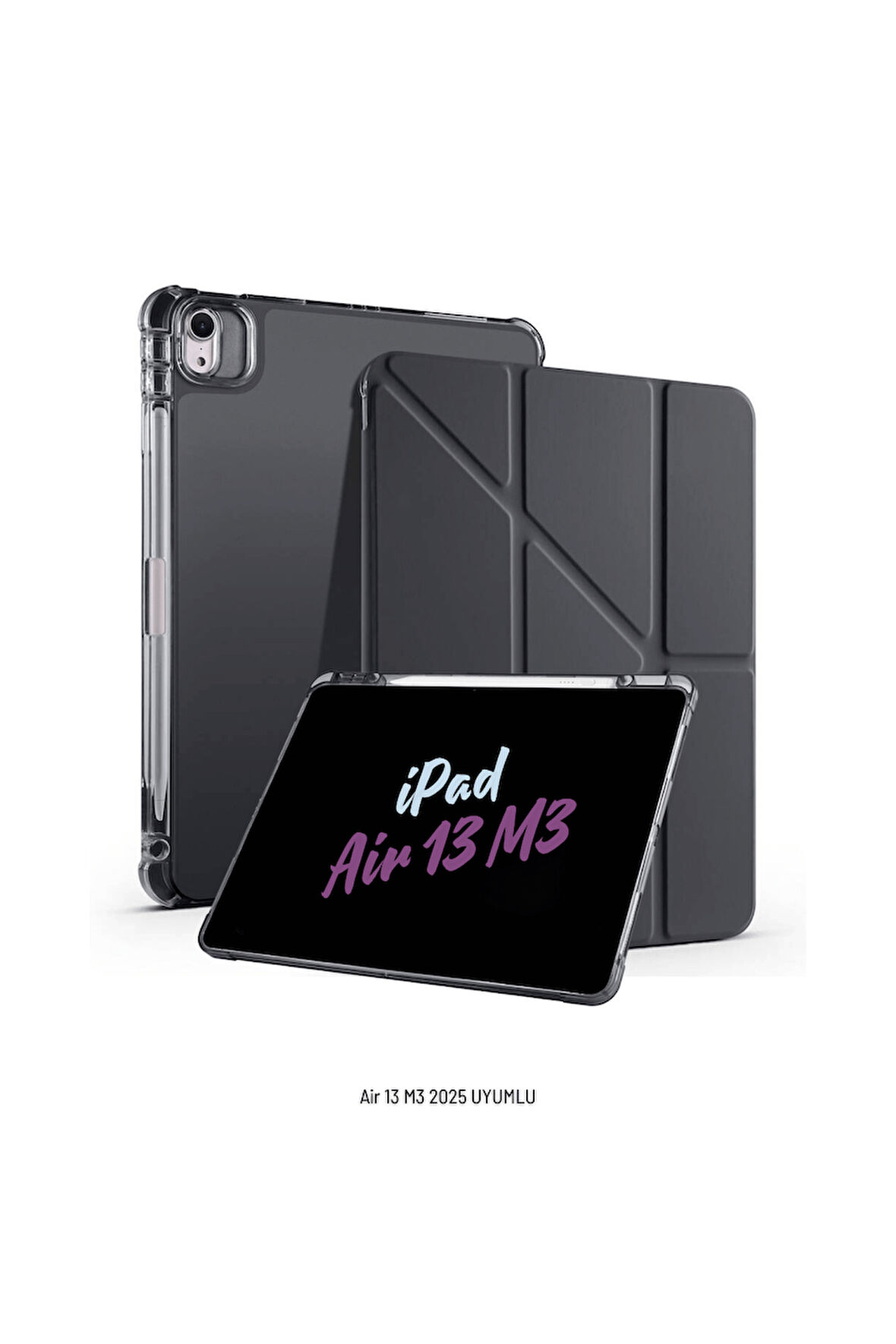 iPad Air 13 inç 2025 M3 Çip Uyumlu Kalem Bölmeli Standlı Akıllı Fuchsia Trifolding Tablet Kılıfı