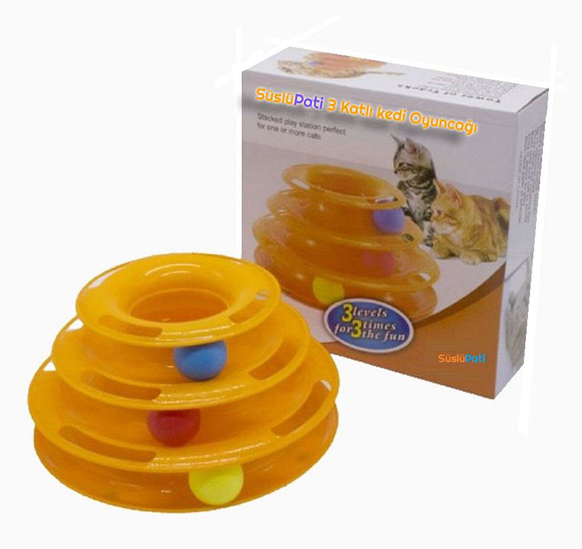 Süslüpati Toplu Yuvarlak 3 Katlı Şirin Kedi Oyuncağı