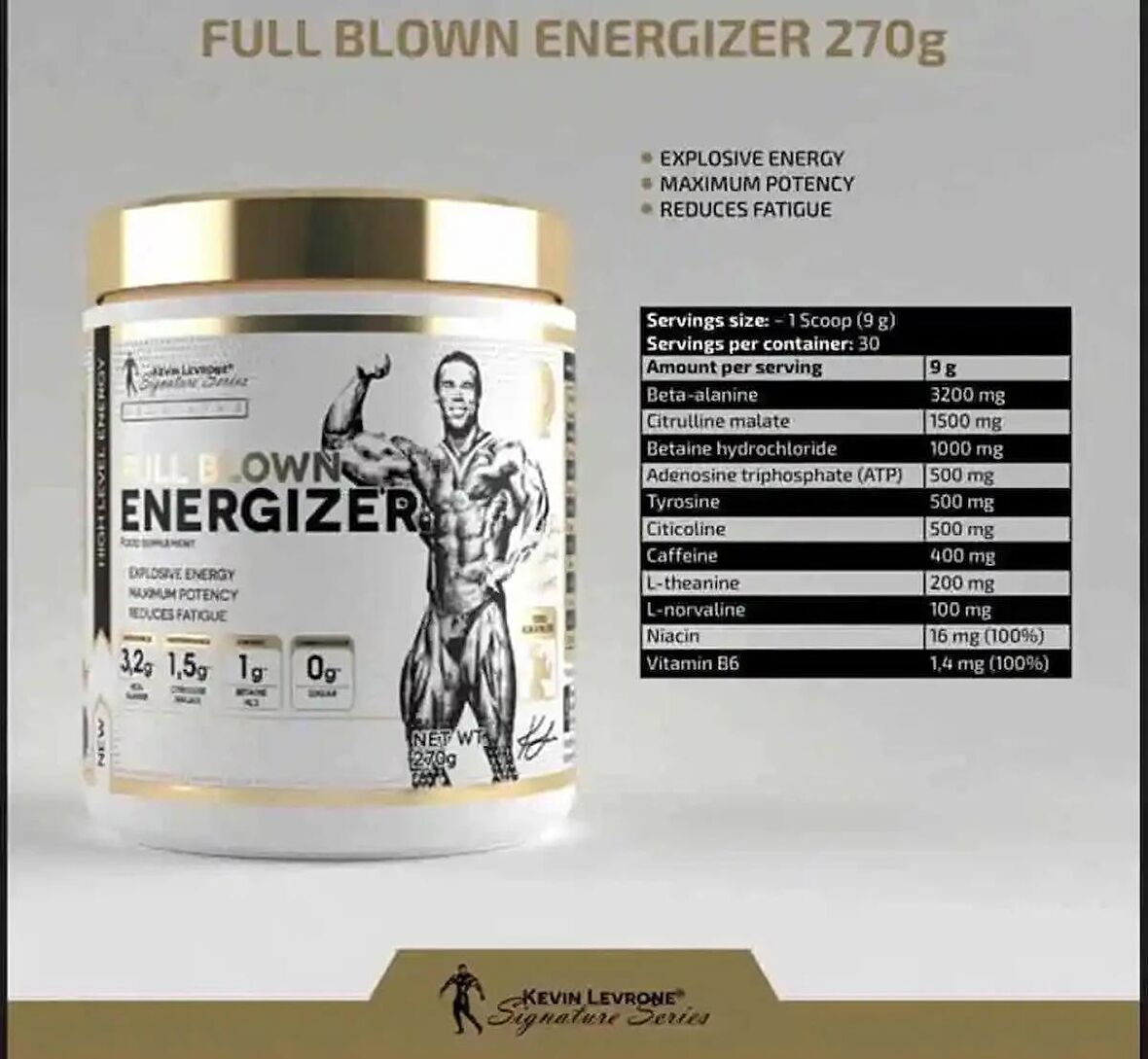 KEVİN LEVRONE GOLD FULL BLOWN PUMP PREWORKOUT ENERGIZER 270g CİTRULLİNE+BETA ALANİNE + CAFFEİNE MİX