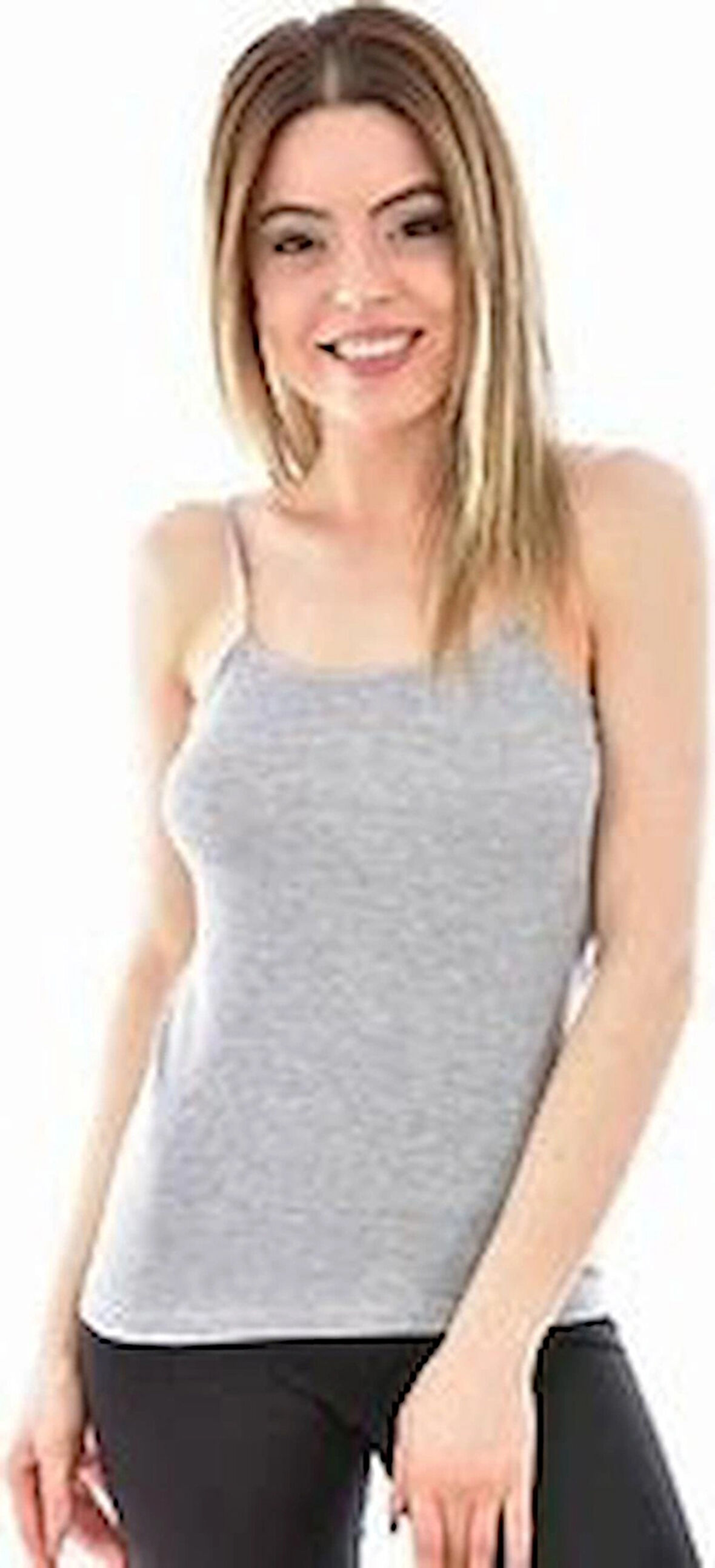 Kadın Ribana Ince Askılı Atlet 2'li Paket Siyah Renk Beden 3 (M)