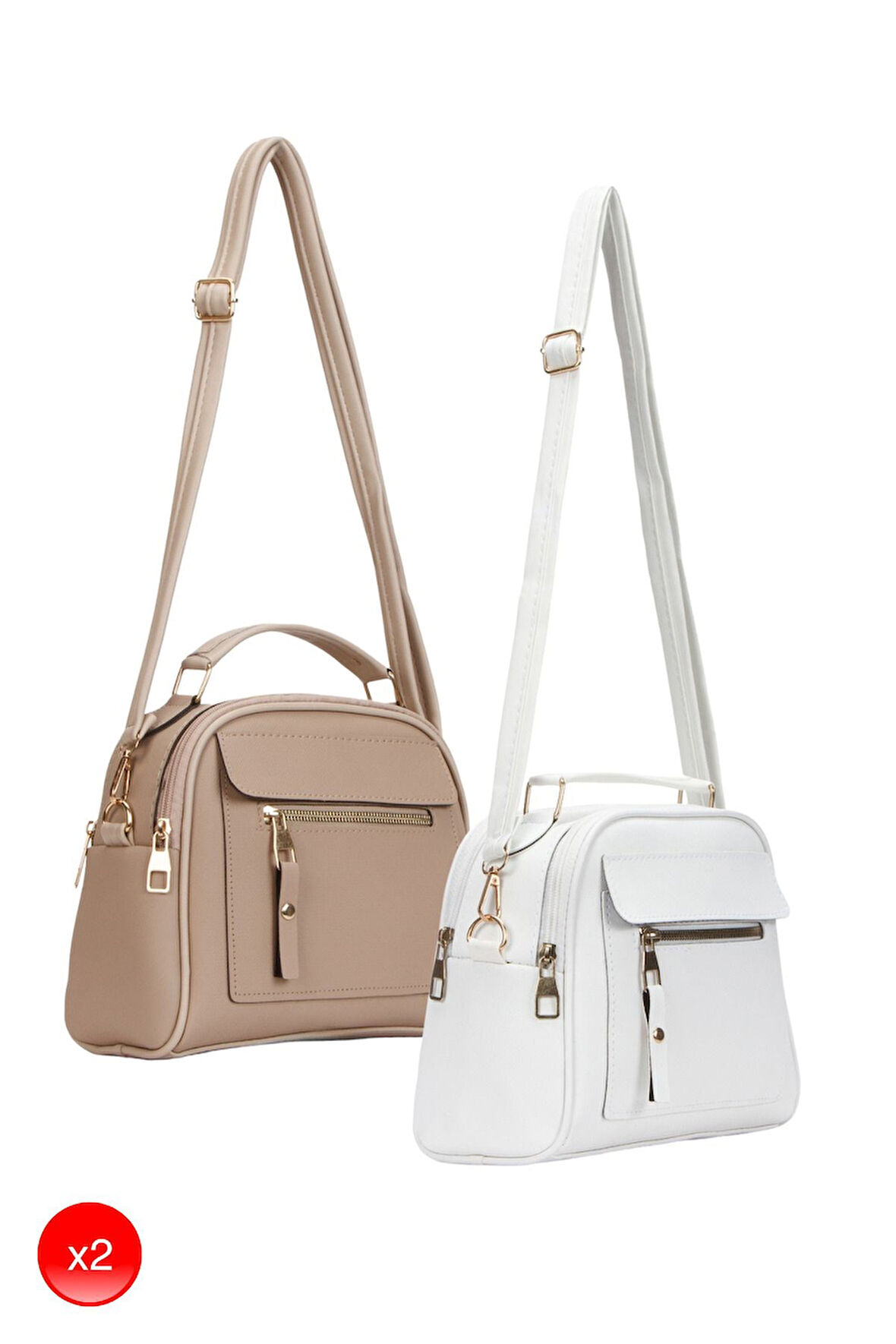 Kadın Günlük Beyaz ve Vizon El Ve Omuz Çantası 2 Adet