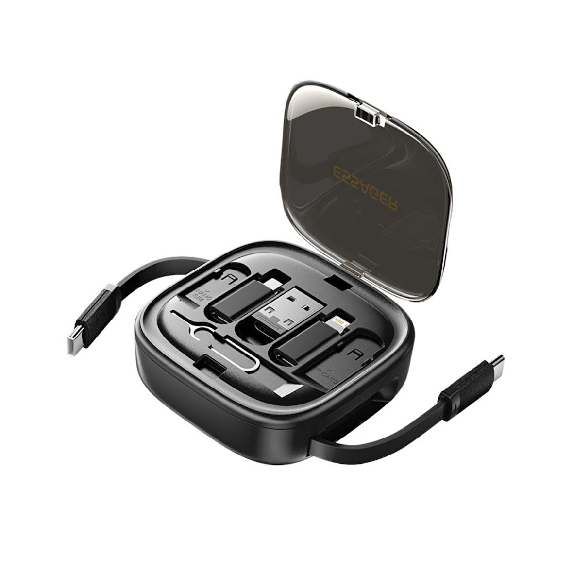 Essager 7in1 60W Çekilebilir Type C, Micro, İphone Lightning Kablolu, Dönüştürücü, Sim Aparatlı Seyahat Seti