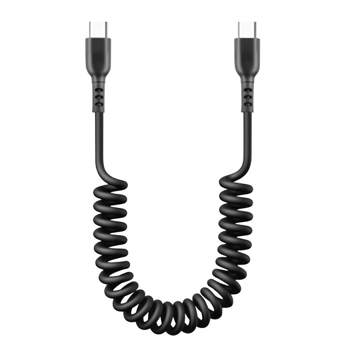 Polham 3A 60W Spiral Type C to Type C Şarj ve Data Kablosu,1-1,5 Metre Kısayıp Uzayabilen Elastik Kablo