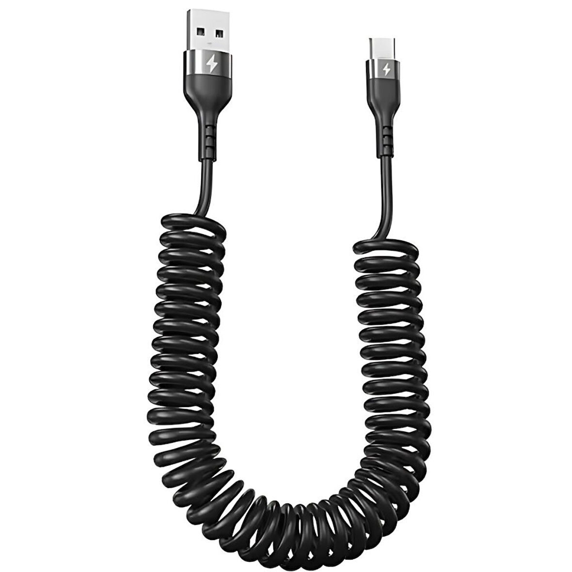 Polham 5A 66W Spiral USB to Type C Şarj ve Data Kablosu,1-1,5 Metre Kısayıp Uzayabilen Elastik Kablo