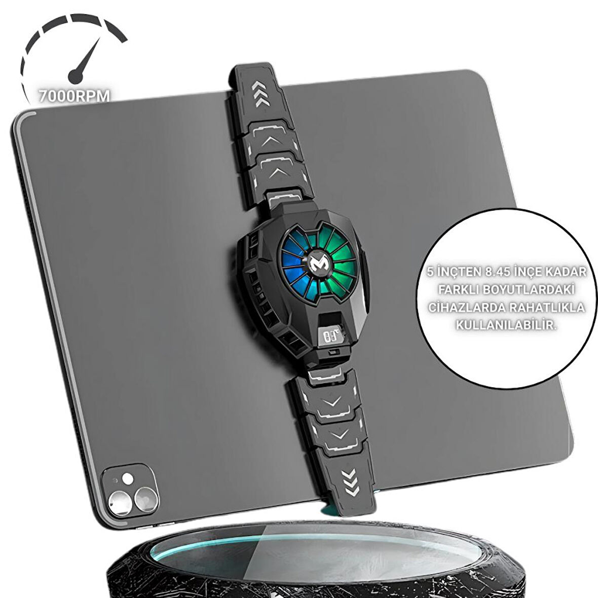 Polham RGB Işıklı Isı Göstergeli Tablet ve Telefon Uyumlu 7000RPM Ultra Güçlü Soğutucu Fan, Ultra Sessiz