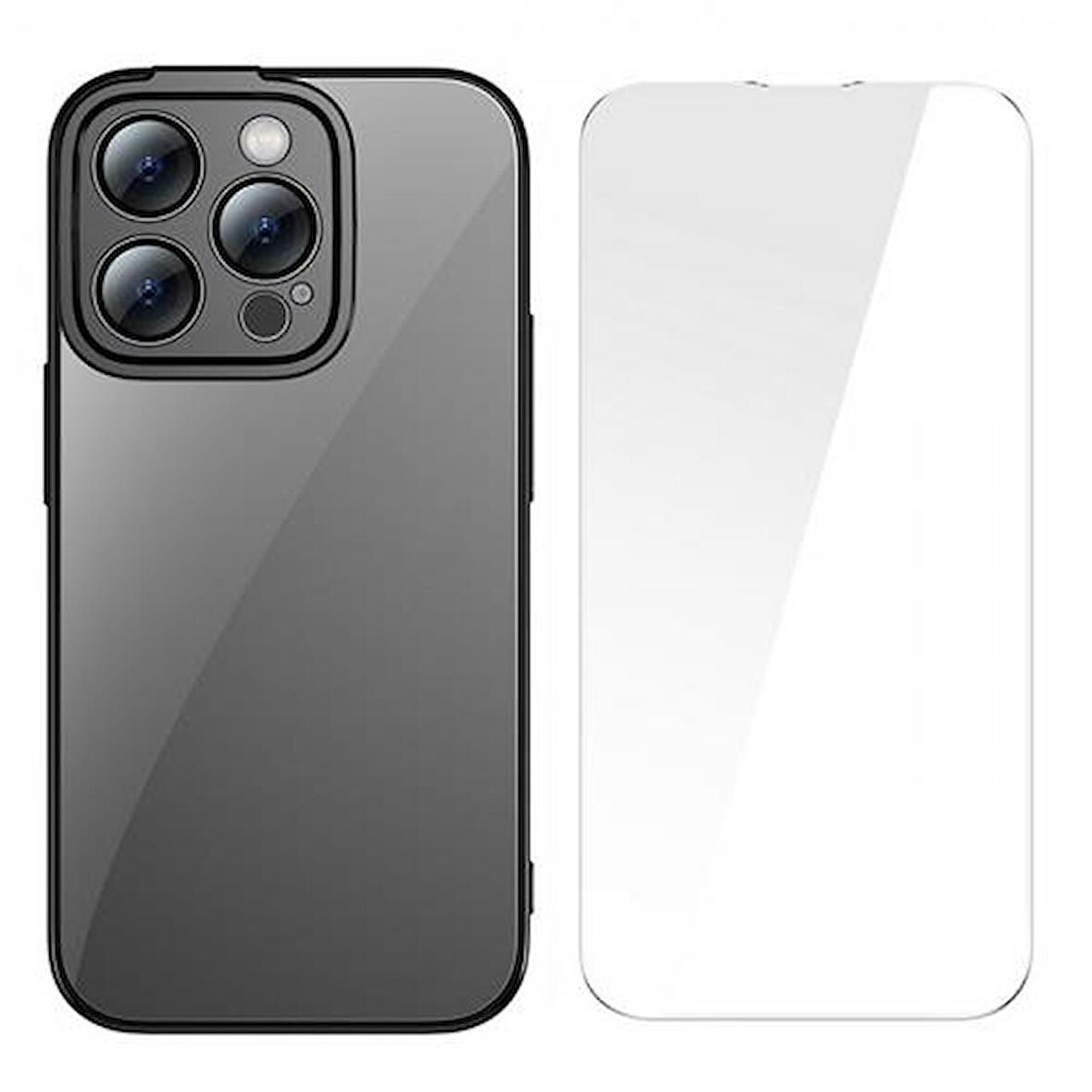 Baseus Kamera Korumalı iPhone 14 Pro Max Silikon Kılıf ve Ful Kaplama Kırılmaz Ekran Koruyucu, Air Armor,Sararmaz Kılıf