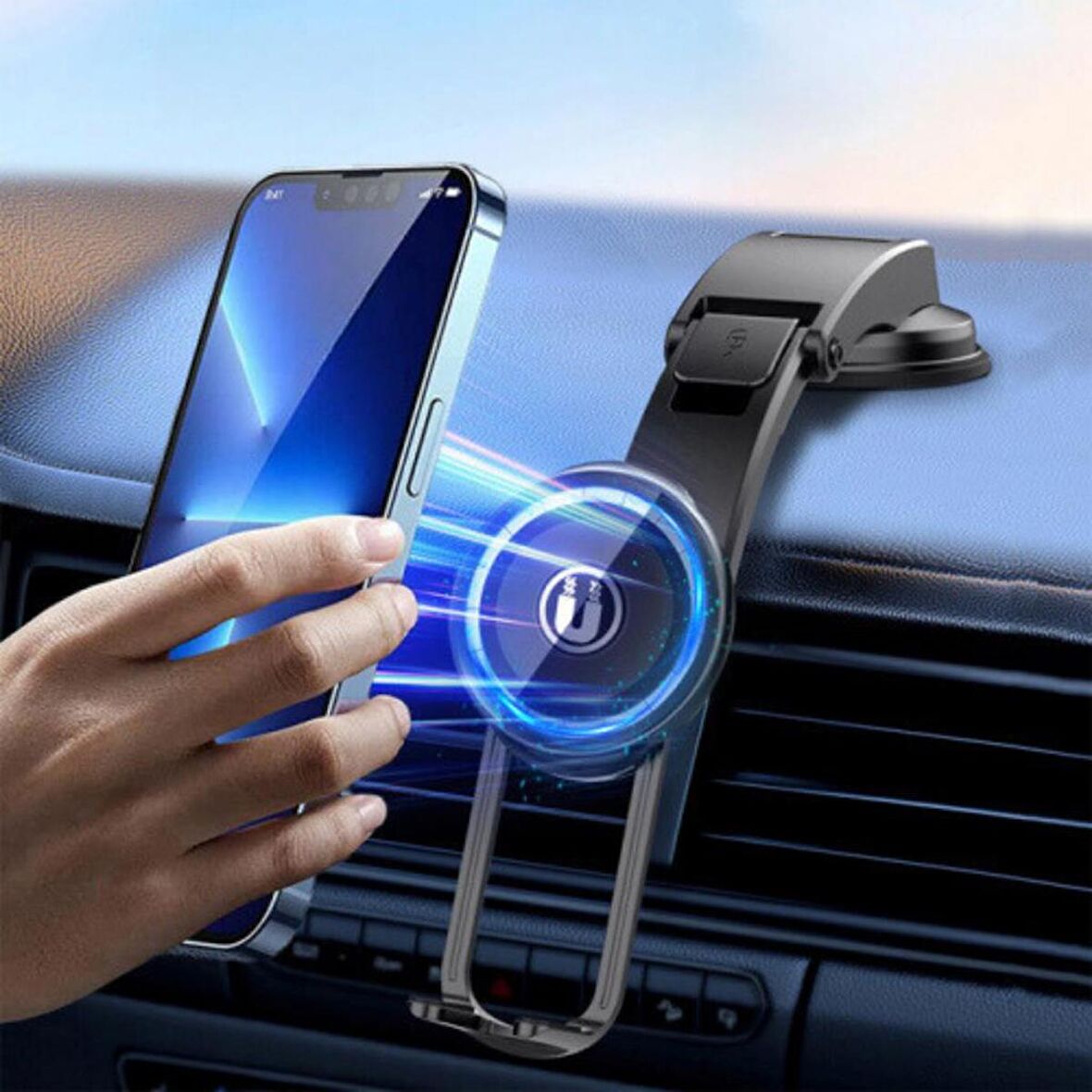 Polham Araç İçi Torpido Üstü Vantuzlu Magsafeli Telefon Tutucu, Ultra Stabil Titremez Sallanmaz 