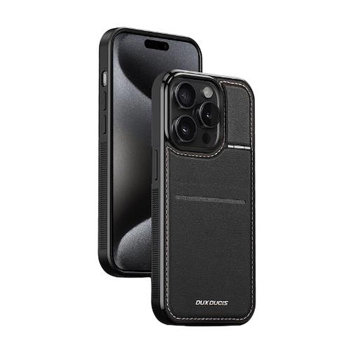 Polham 3in1 iPhone 15 Pro İle Uyumlu Deri Kılıf, Kartlık ve Stant, Kamera Korumalı Cüzdanlı Kılıf