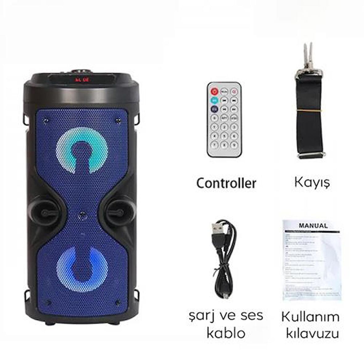 Polham Kablosuz Kumandalı Işıklı Karaoke Hoparlör, Ses Bombası Taşınabilir Bluetooth Hoparlör