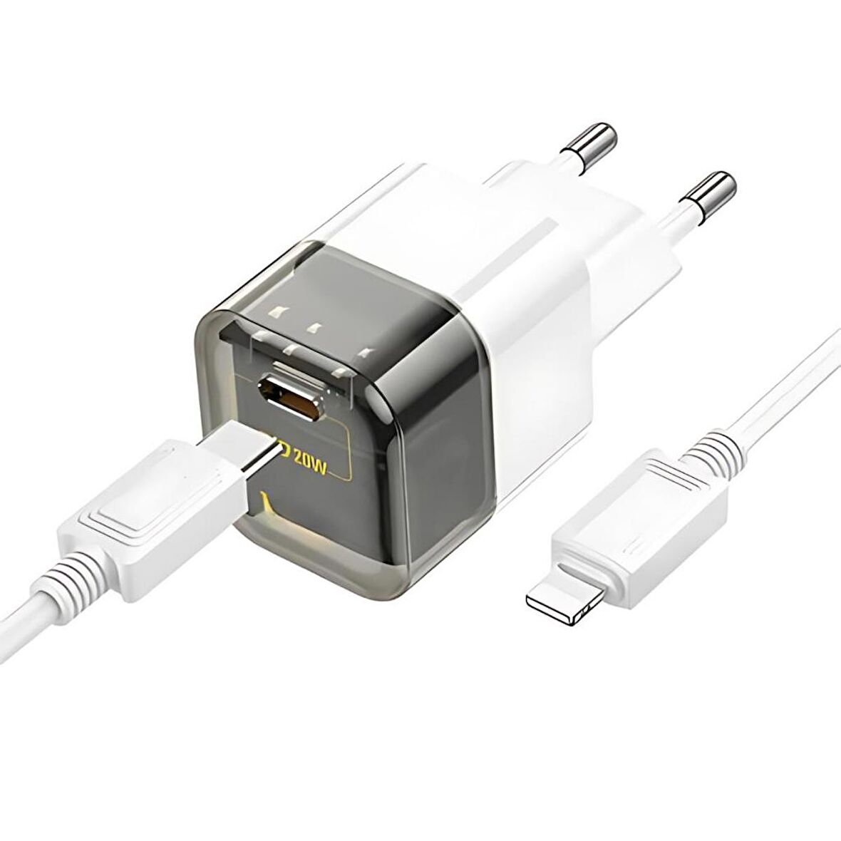 Polham Süper Hızlı 20W 1x Type-C Şarj Başlığı ve 1 MT 20W Type C To Lightning Kablolu Şarj Aleti