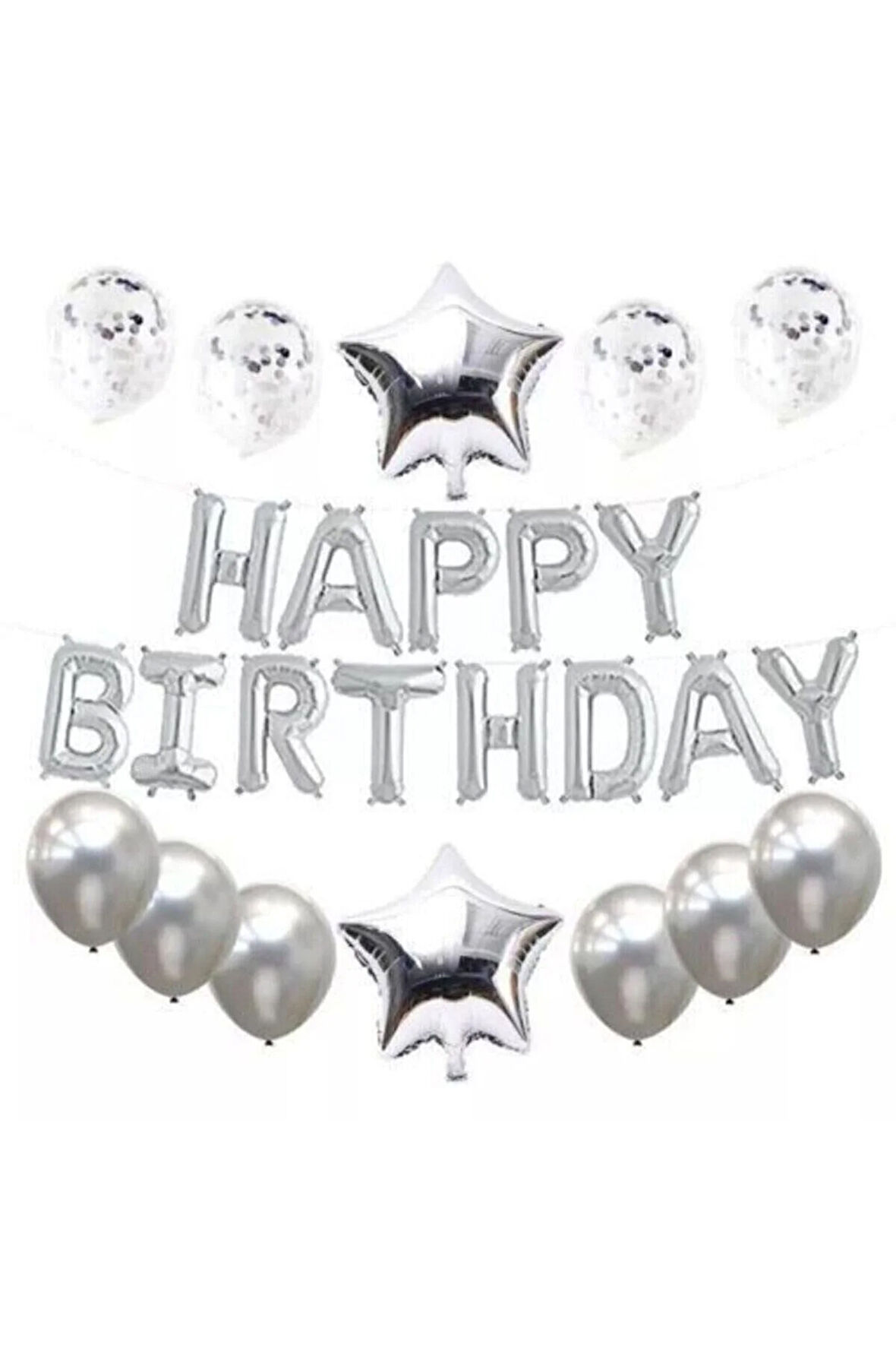 Happy Birthday Gümüş Folyo Balon Set