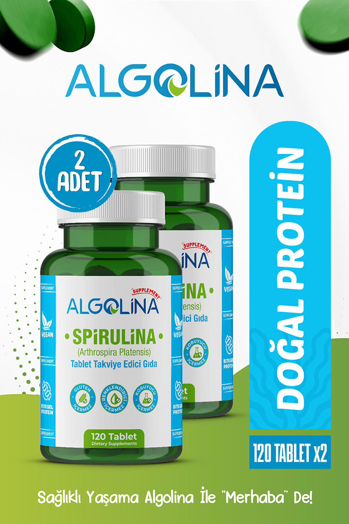 Spirulina 120 Tablet 600 Mg Protein Kaynağı - Takviye Edici Gıda (2 Adet)