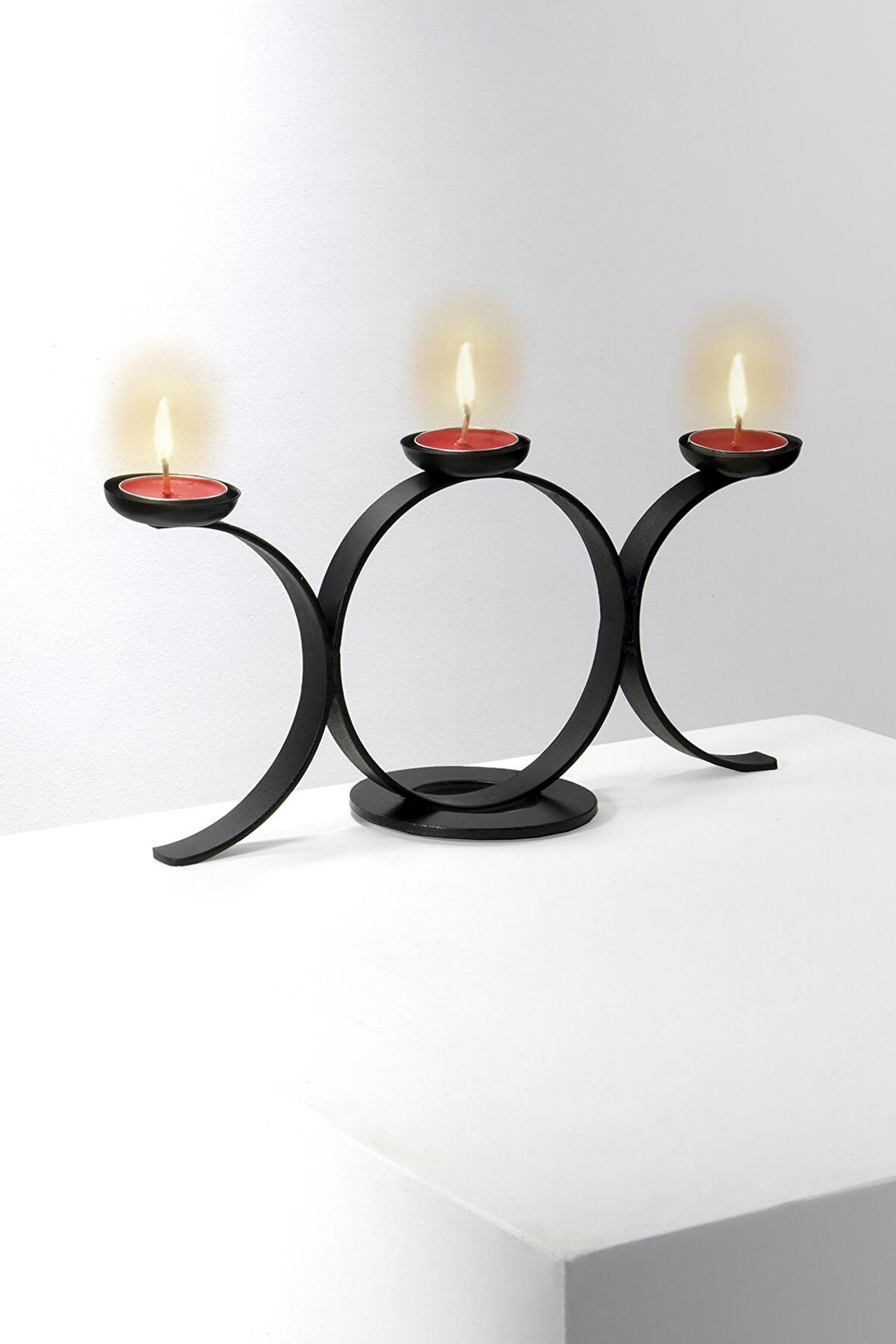 Çember Model Siyah Dekoratif Mumluk- Metal Ferforje Şamdan Mumluk- Tealight (Mum Dahil)