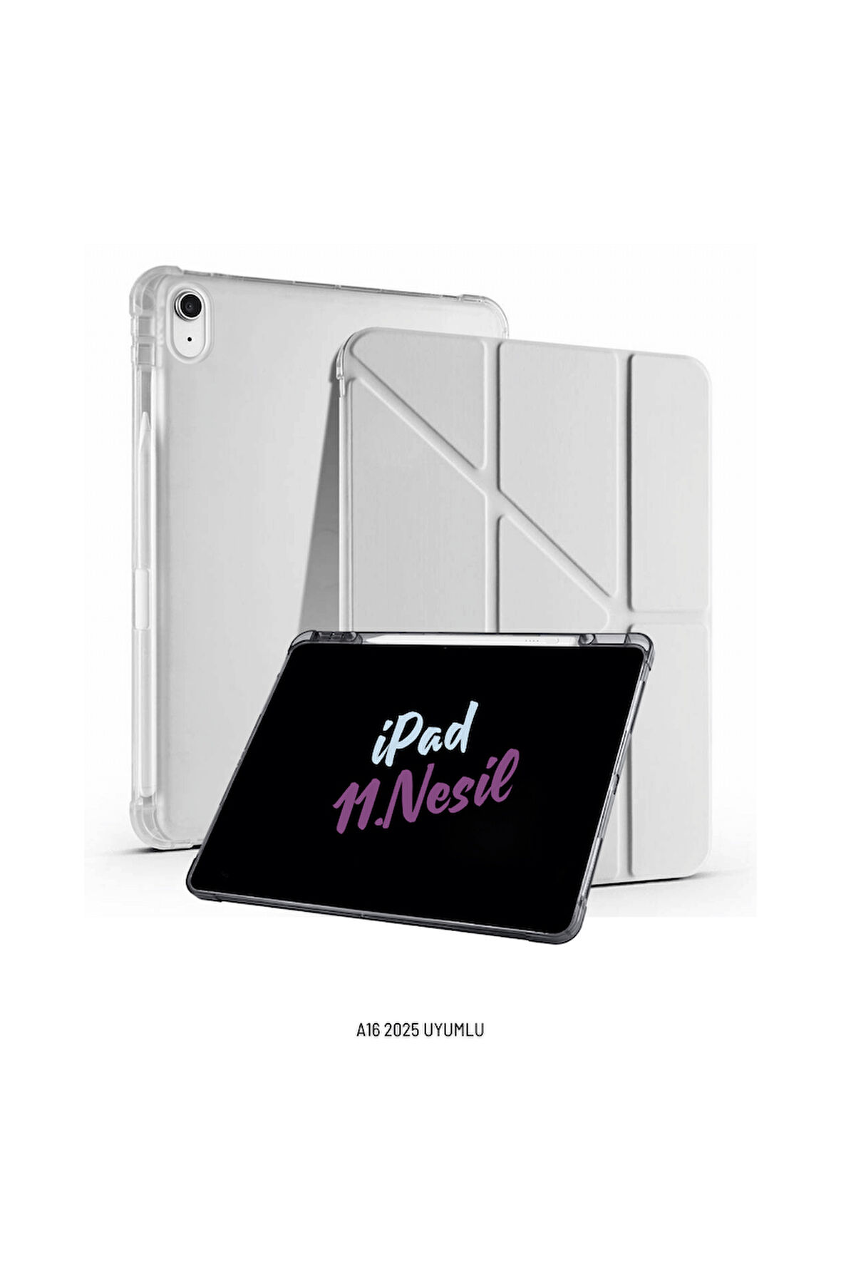 iPad 11. Nesil A16 2025 Uyumlu 10.9 inç Kalem Bölmeli Standlı Fuchsia Tri Folding Tablet Kılıfı