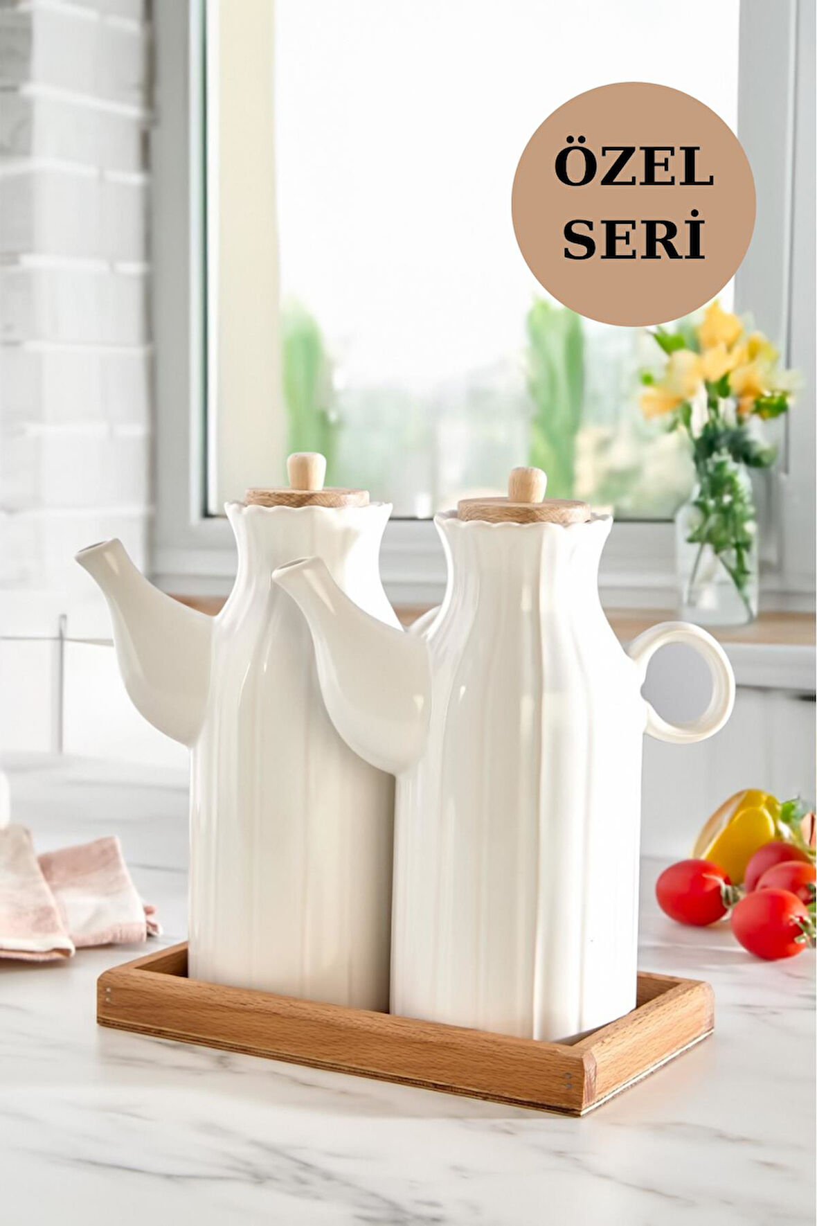 3'Lü Standlı Yağdanlık Seti Sirkelik Zeytin Yağlığı 1 LT
