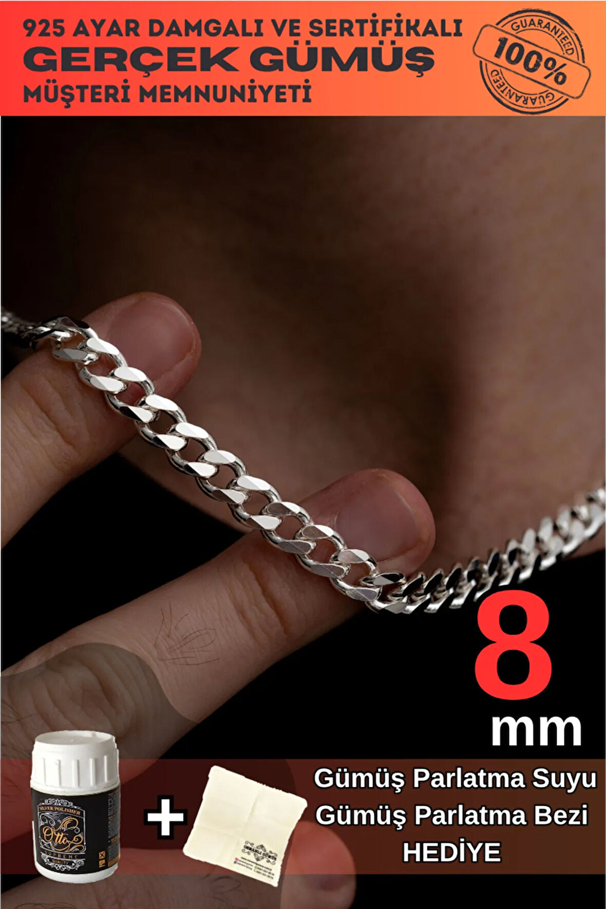 Erkek Gümüş Kolye - 8mm Gurmet Model 925 Ayar Gümüş Erkek Kolye Zincir 2472532776430