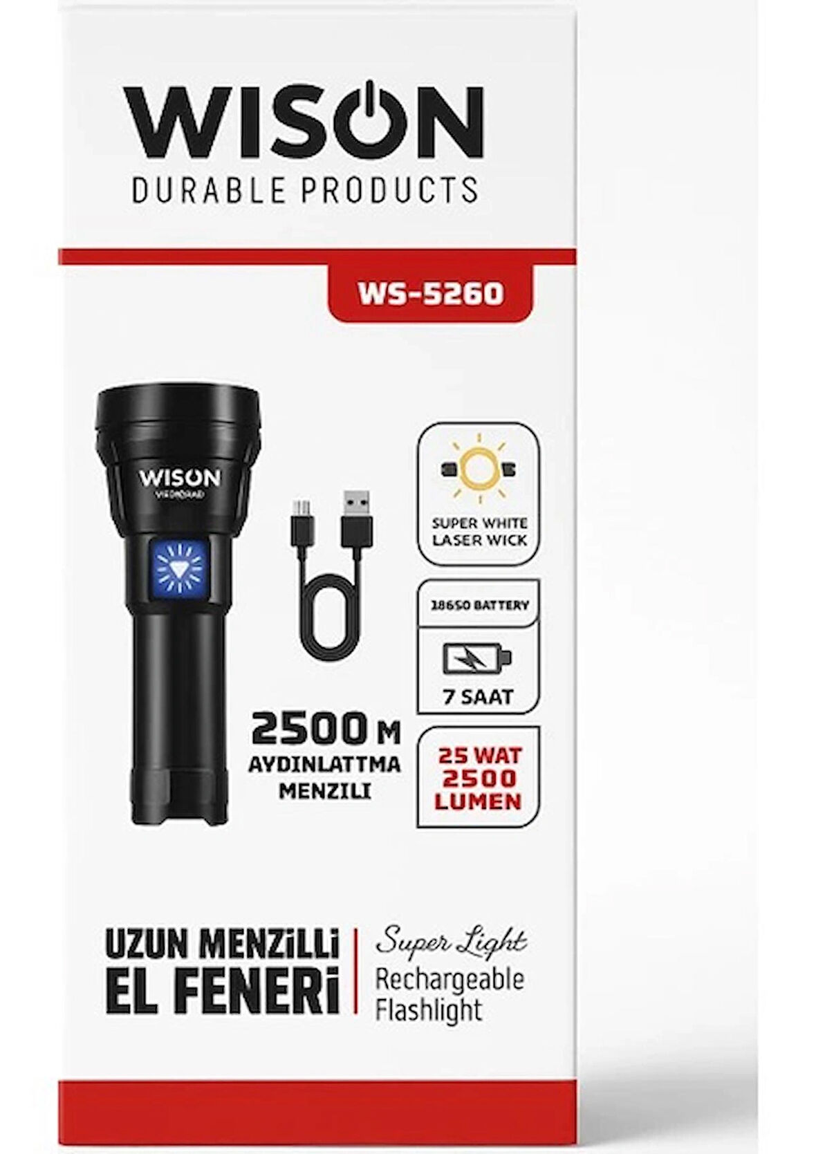 Wıson Ws-5260 25watt 2500 Lumen Uzun Menzilli El Feneri 
