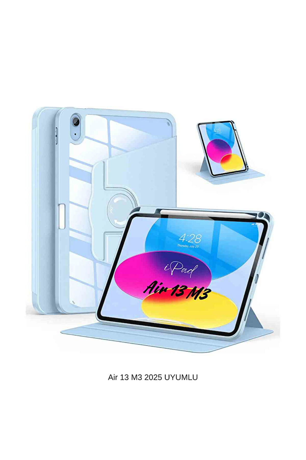 iPad Air 13 2025 M3 Çip Uyumlu 360° Dönebilen Yatay Dikey Standlı Fuchsia Pino Tablet Kılıfı