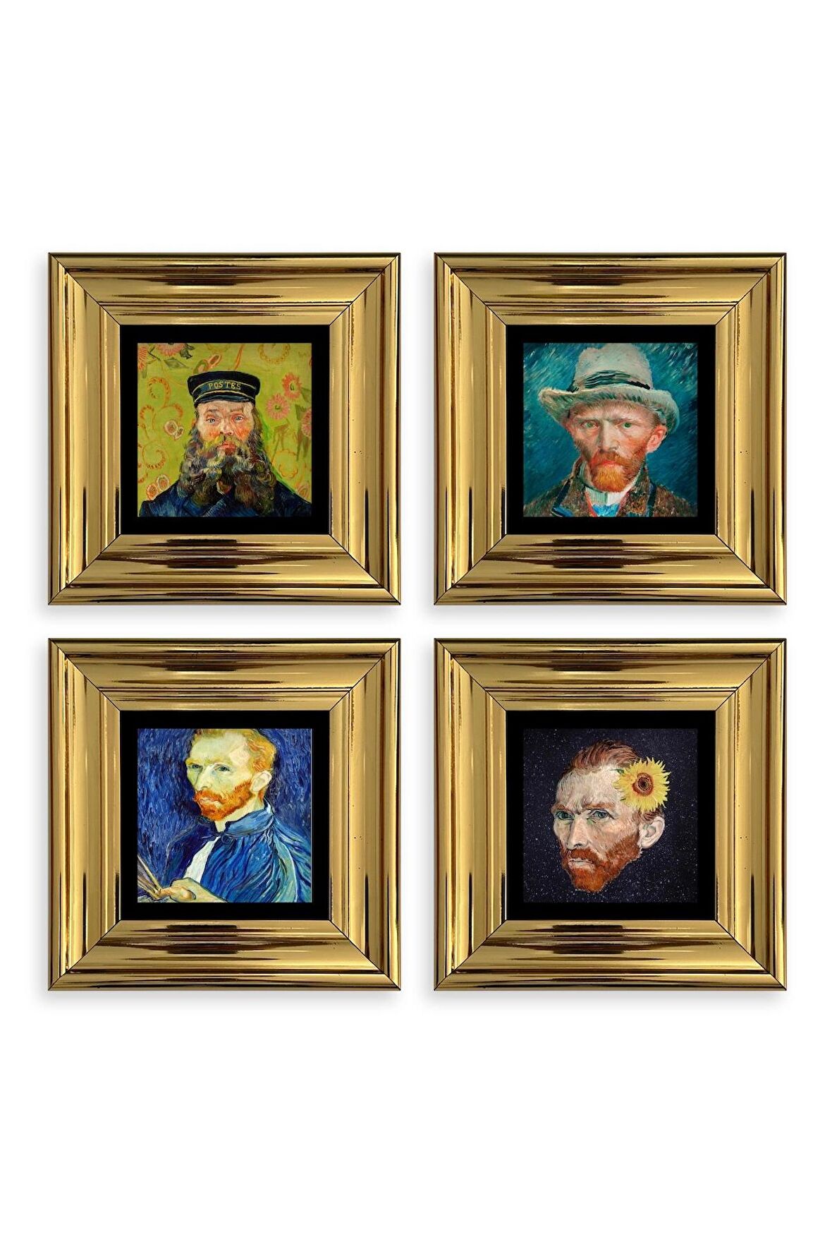 Van Gogh 4 lü Set Çerçeveli Taş Tablo