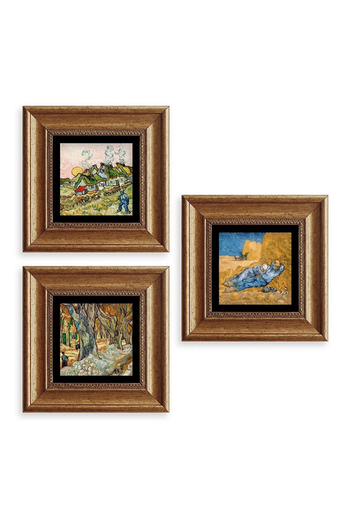 Van Gogh 3 lü Set Çerçeveli Taş Tablo